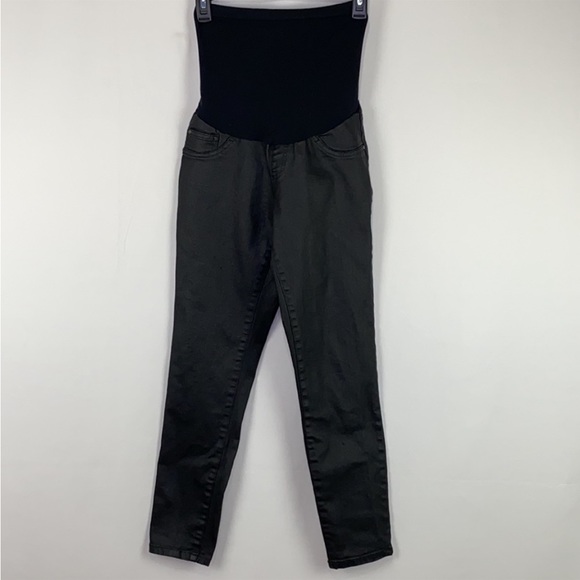 NWOT BLUE INDIGO Faux Leather Maternity Full Panel Straight Leg Jean/Pant LARGE - Picture 5 of 7